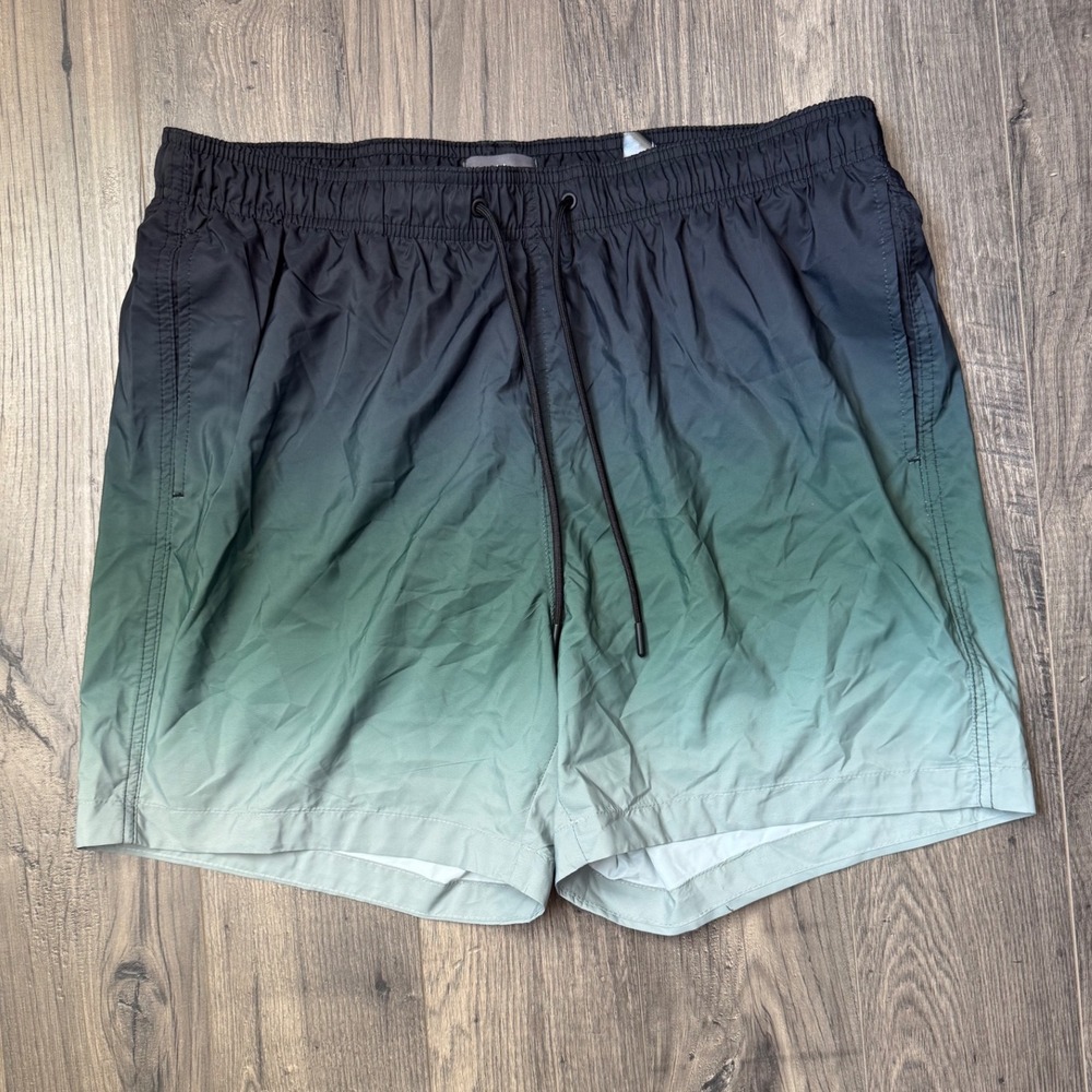 H M‎ Men Ombre Swim Trunks Shorts Black Green Size XL